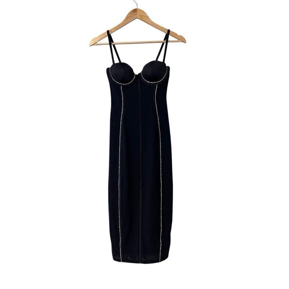 FLEUR DU MAL Brilliant Mesh Bustier Midi Dress in Black Size 2